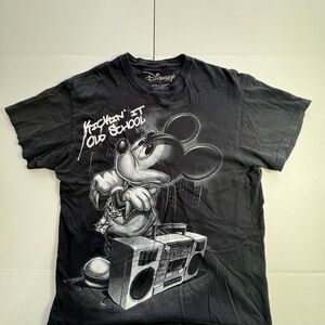 Disney Mickey Mouse Kickin It Old School Graphic T Shirt Black Retro Hip Hop